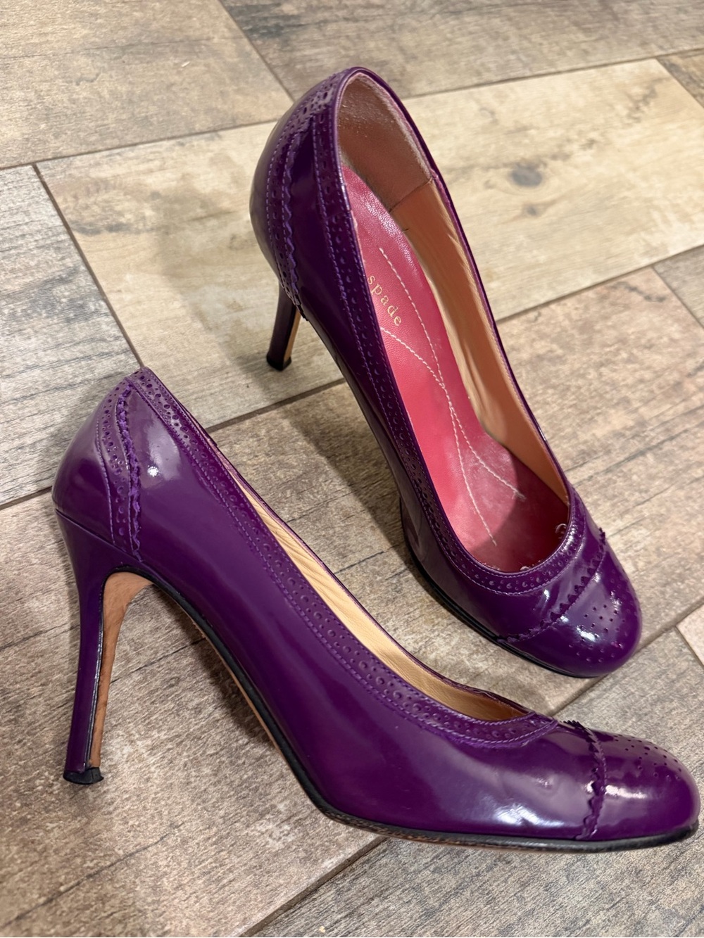 kate spade Purple Patent Leather Brogue-Style Stiletto Pumps School Girl Preppy